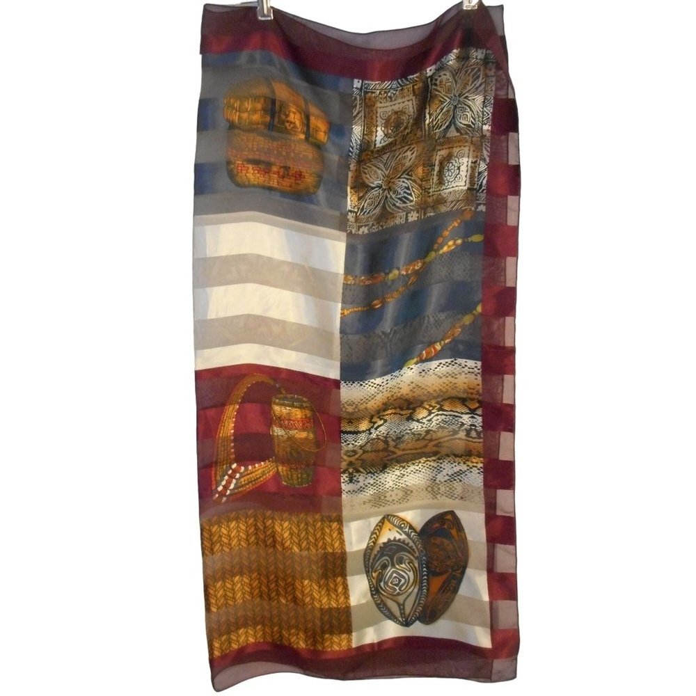 Vintage Sheer Striped African Ethnic Snake Tribal square scarf Estate find - Picture 2 of 8